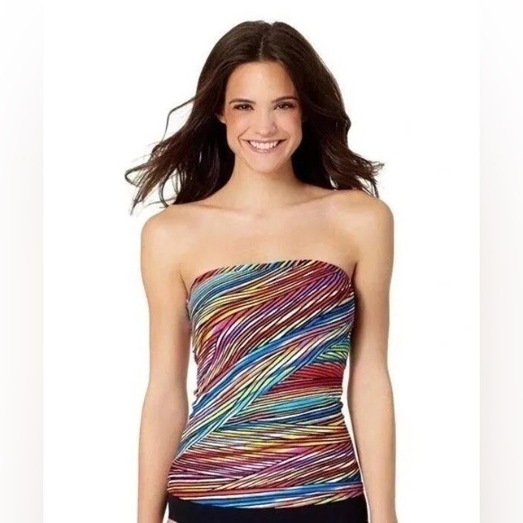 Anne Cole Pick Up Stix Multicolor Stripe Tankini Bandeau Swimsuit Top Size Small - Picture 1 of 6
